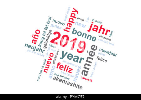 2019 new year multilingual text word cloud greeting card Stock Photo