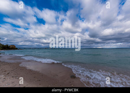 Mackinac Bridge in the Straits of Mackinac (Lake Michigan and Lake Huron). Mackinaw City, Michigan. Stock Photo