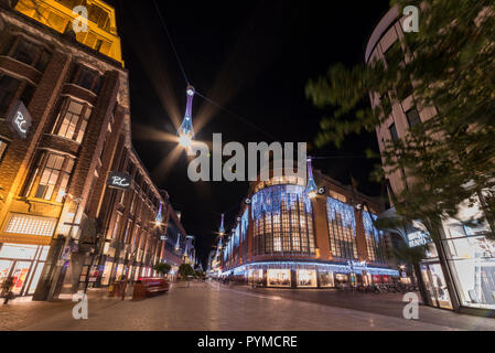 THE HAGUE, 7 January 1018 - Night view of The Hague center city abandoned by people and pedestrians, The Netherlands Stock Photo