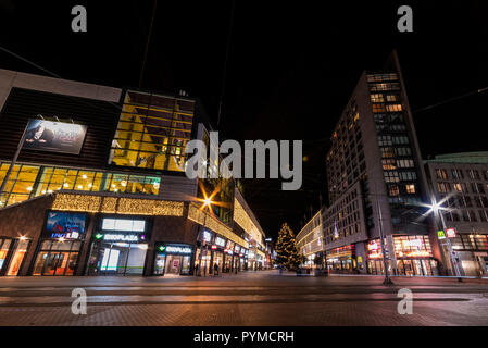 THE HAGUE, 7 January 1018 - Night view of The Hague center city abandoned by people and pedestrians, The Netherlands Stock Photo