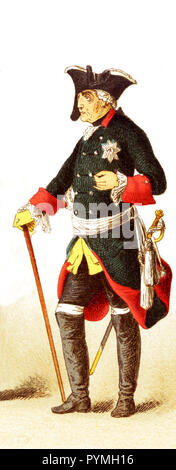 The Figure represented is Frederick II in the 1700s. The illustration dates to 1882. Stock Photo