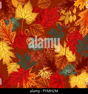 Naturalistic multicolored autumn leaves beautifully laid out on background. Vector Illustration Stock Vector