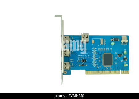 3 Port 1394 PCI express fireWire card isolated on a white background. Stock Photo