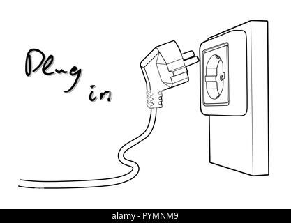 Electricity plug and socket. Simple vector draw. Stock Vector