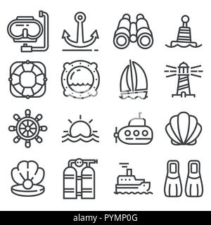 Vector Nautical, marine and sea thin line icons set Stock Vector