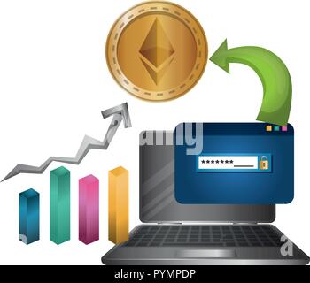 laptop and statistics with ethereum vector illustration design Stock Vector