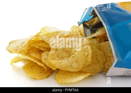 Blue packet of crisps with cheese and spring onion flavour Stock Photo