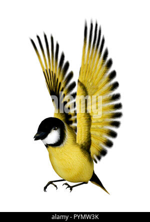 3D rendering of a flying songbird goldfinch isolated on white background Stock Photo