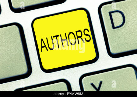 Writing note showing Authors. Business photo showcasing Writers of books articles documents Journalists Creative minds. Stock Photo