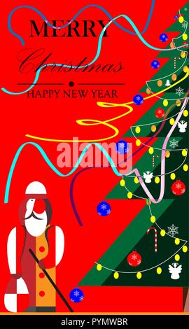 Vector vintage Christmas greeting card design with Santa Claus holding a present. Stock Vector