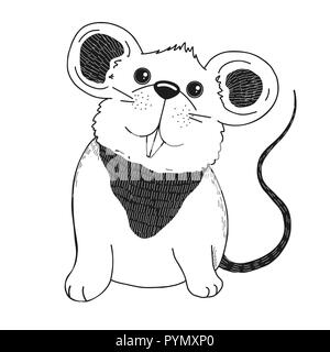 Sketch cartoon mouse. Rat isolated on white background. Vector Stock Vector