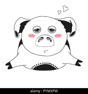 Sketch cartoon pig. Piglet isolated on white background. Vector Stock Vector