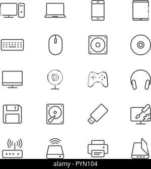 Computer thin icon set Stock Vector