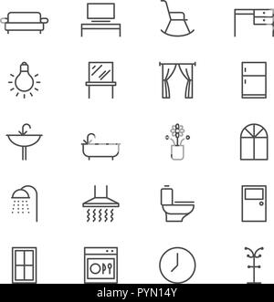 Home furniture thin icon set Stock Vector