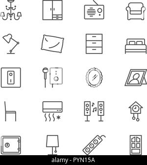 Home furniture thin icon set Stock Vector