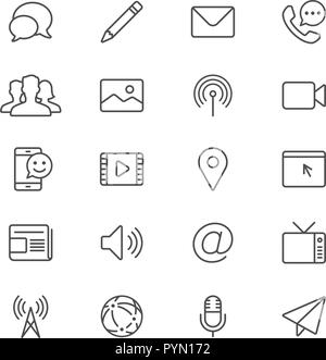 Media and communication thin icon set Stock Vector