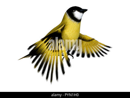 3D rendering of a flying songbird goldfinch isolated on white background Stock Photo