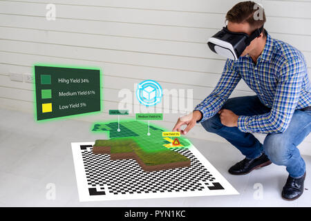 iot smart industry 4.0 agriculture concept,agronomist,farmer using smart glasses (augmented mixed virtual reality,artificial intelligence technology)  Stock Photo