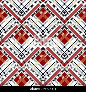 Black, red and white fabric texture check tartan with ant seamless pattern. Vector illustration. eps 10 Stock Vector