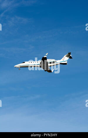 Capital Air Ambulance Learjet 45 landing at Birmingham Airport, UK (G-XJET) Stock Photo