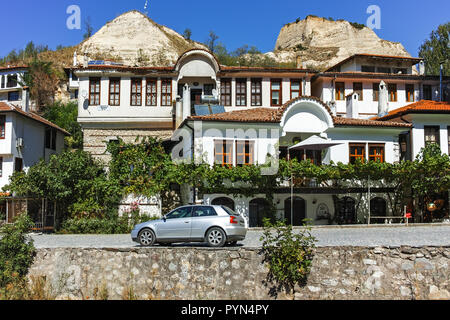 MELNIK, BULGARIA - SEPTEMBER 7, 2017:  Panorama with Old houses in town of Melnik, Blagoevgrad region, Bulgaria Stock Photo