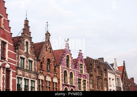 A stunning view of the famous Flemish houses of the Markt (the Market Square) in Bruges, Belgium, Flanders, Europe. Stock Photo
