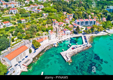 Adriatic village of Mlini waterfront aerial view, Dubrovnik coastline of Croatia Stock Photo