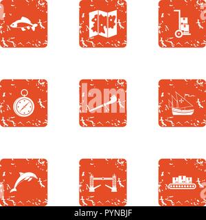 Difficult terrain icons set, grunge style Stock Vector