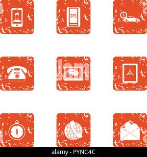 Gps phone icons set, grunge style Stock Vector