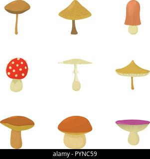 Mushroom business icons set, cartoon style Stock Vector