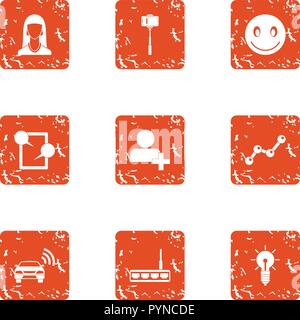 Remote transport icons set, grunge style Stock Vector