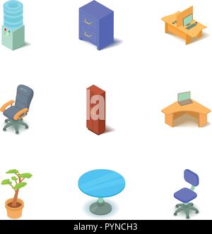 Office chair icons set, isometric style Stock Vector