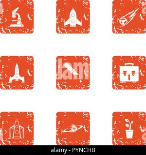 Space launch icons set, grunge style Stock Vector