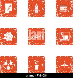 Chemical radiation icons set, grunge style Stock Vector