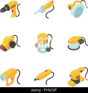 Lathe icons set, isometric style Stock Vector