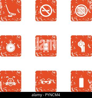 Right living icons set, grunge style Stock Vector
