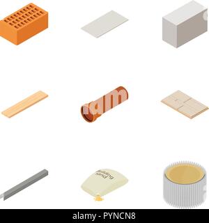 Fireclay icons set, isometric style Stock Vector