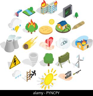 Ignitable icons set, isometric style Stock Vector