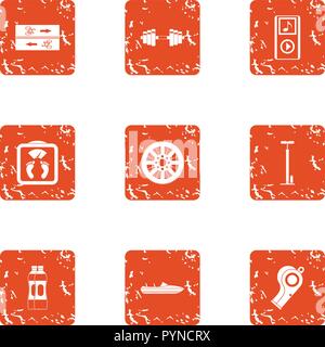 Practice session icons set, grunge style Stock Vector