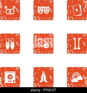 Love relationship icons set, grunge style Stock Vector