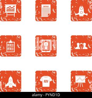 Space advertising icons set, grunge style Stock Vector