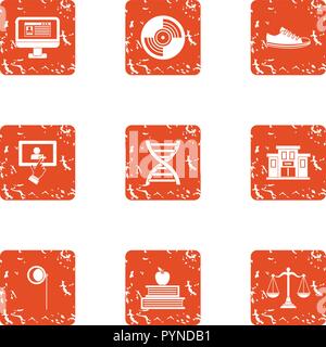 City school icons set, grunge style Stock Vector