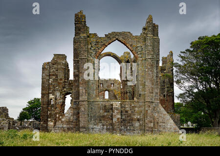 Back of Lindisfarne church ruins of the medieval priory on Holy Island of Lindisfarne Berwick-upon-Tweed England UK Stock Photo