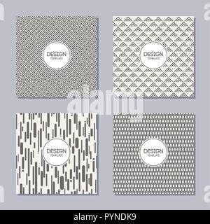 Set of 4 creative covers with abstract geometric pattern. Applicable for Posters, Placards, Covers, Cards, Flyers and Banner Designs. Vector backgroun Stock Vector