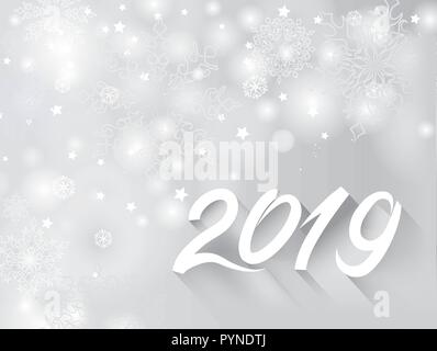 Happy New Year 2019 banner over snow blurry winter holiday background Stock Vector