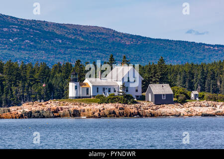 Winter Harbor Light built 1856 on Mark Island across from Bar Harbor Maine in the United States Stock Photo