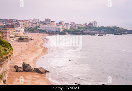 july 07 2018 Biarritz , France . Biarritz city and its famous sand beaches - Miramar and La Grande Plage, Bay of Biscay, Atlantic coast, France Stock Photo