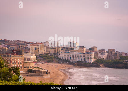 july 07 2018 Biarritz , France . Biarritz city and its famous sand beaches - Miramar and La Grande Plage, Bay of Biscay, Atlantic coast, France Stock Photo