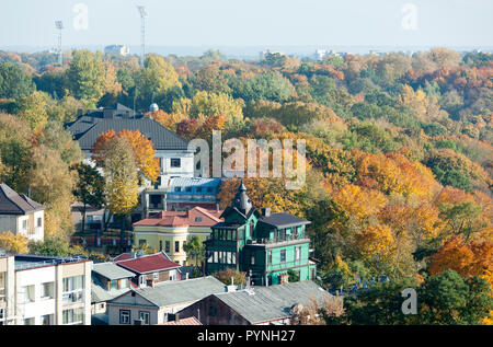 The view from Christ's Resurrection church of Kaunas city in Autumn colors (Lithuania). Stock Photo