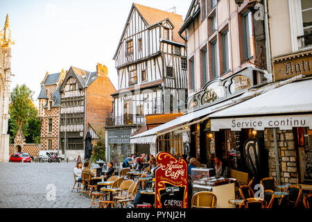 ROUEN, FRANCE - September 03, 2017: Ancient houses on the street of the old town in Rouen city, the capital of Normandy region in France Stock Photo